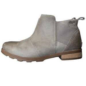 SOREL | Grey Leather Emilie Chelsea Waterproof Ankle Boots Pull-On Booties 10